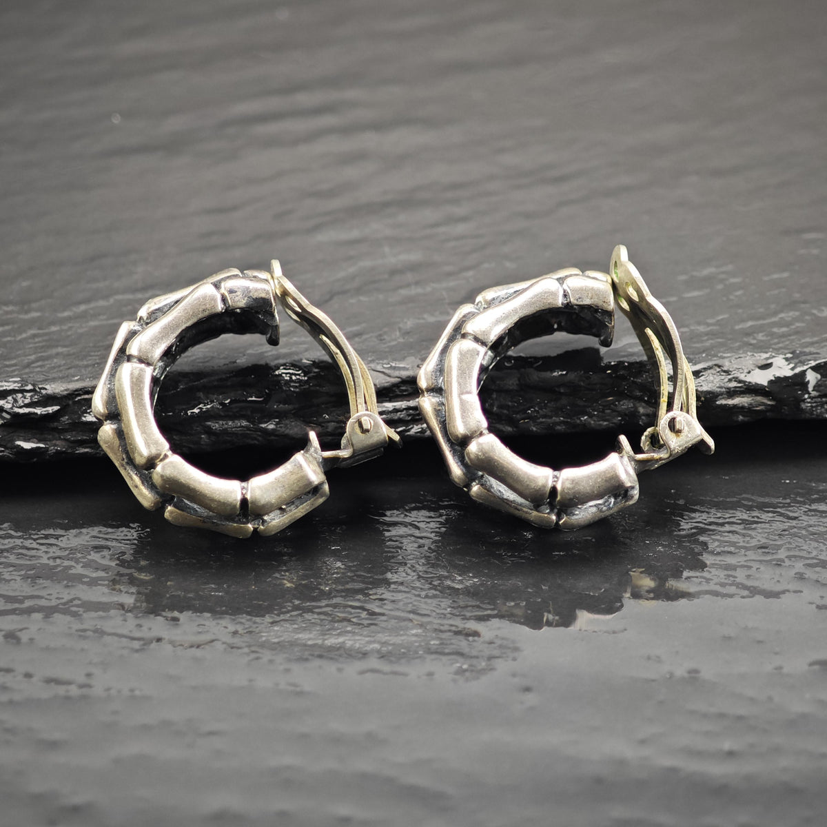 Vintage Bone Design Hoops Sterling Silver Earrings ER3236