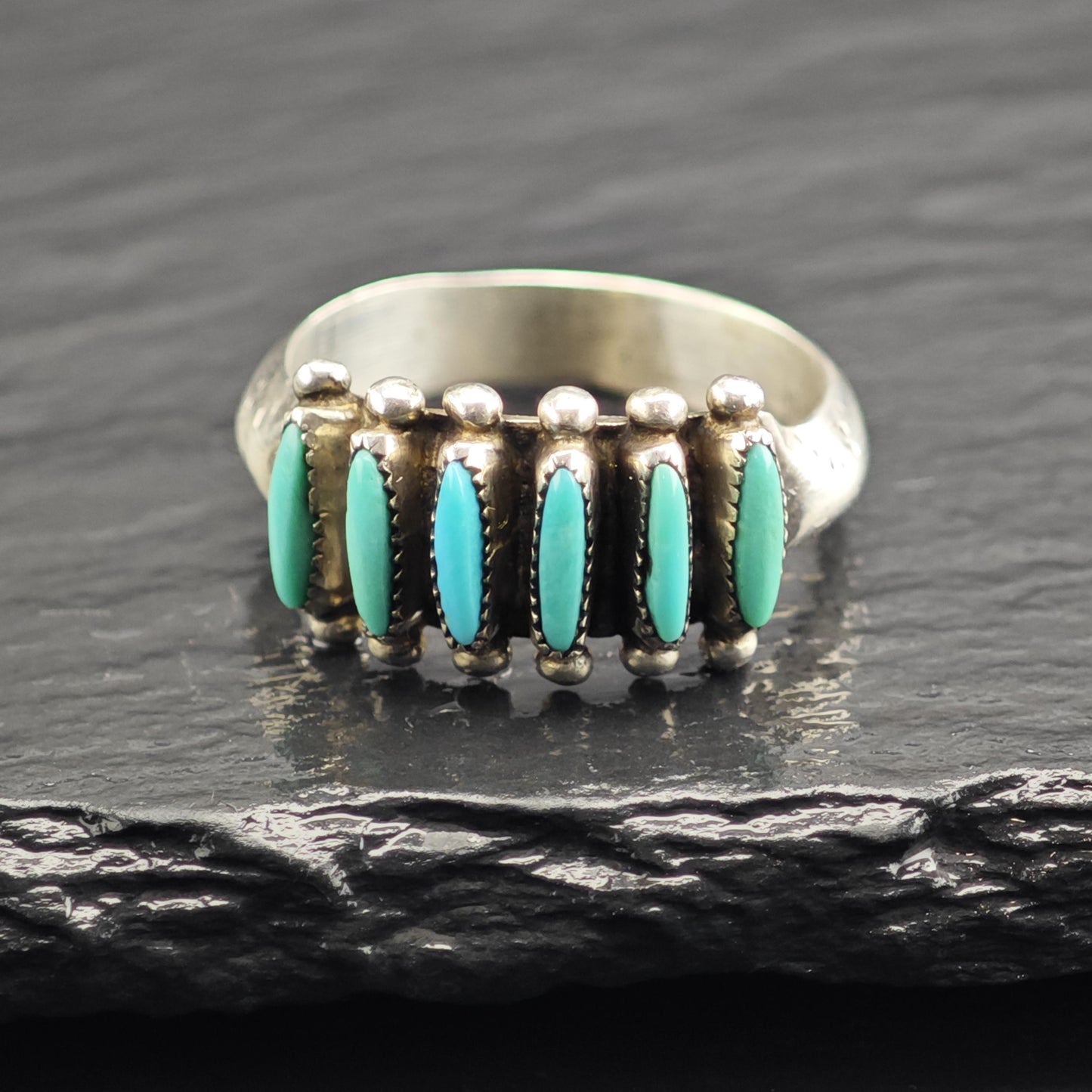 Zuni, Needle Point Turquoise Sterling Silver Ring Sz 8 3/4 R6625