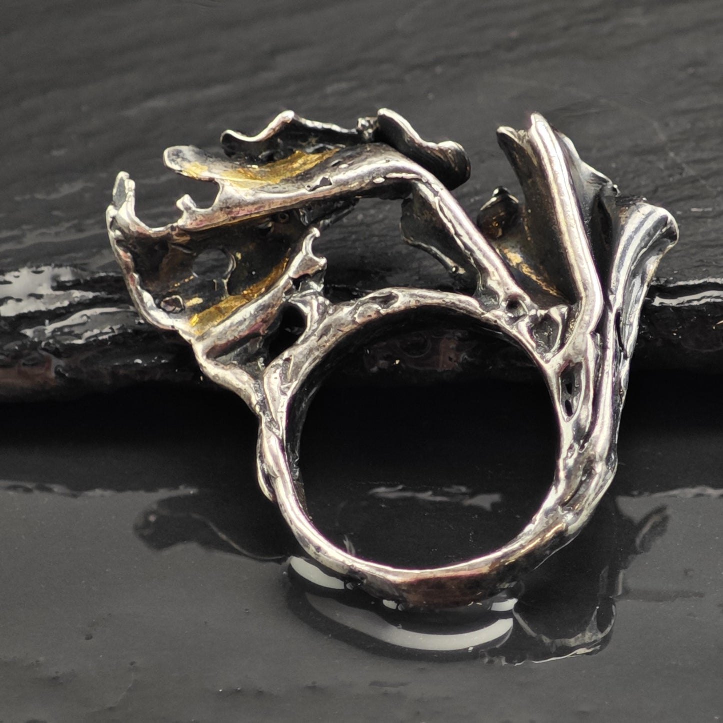 Unique Studio Artist Gold Accent Sterling silver Ring Sz 7.5 R6546