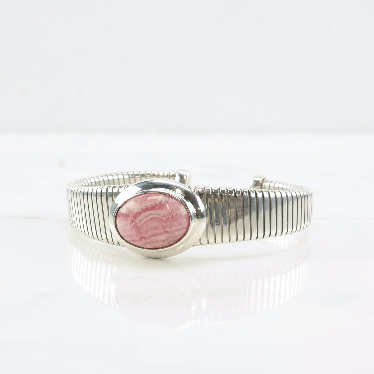 ESPO Sterling Silver Cuff Bracelet Rhodochrosite Oval