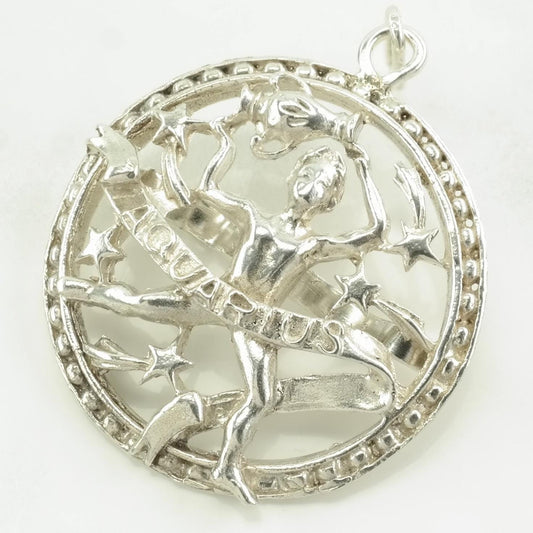 Vintage Antique, Art Nouveau Aquarius Figure, Zodiac Sterling Silver Pendant