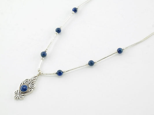 Southwest Sterling Silver Blue Lapis Lazuli Beaded Necklace