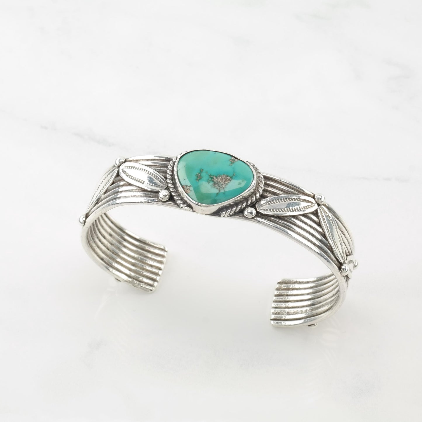 Native American Green Turquoise Cuff Bracelet Sterling Silver