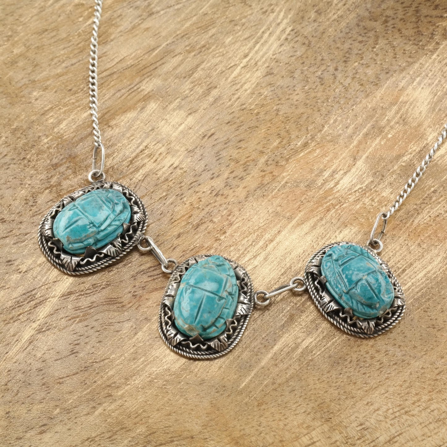 Archeological Revival Scarab Sterling Silver Necklace N2427
