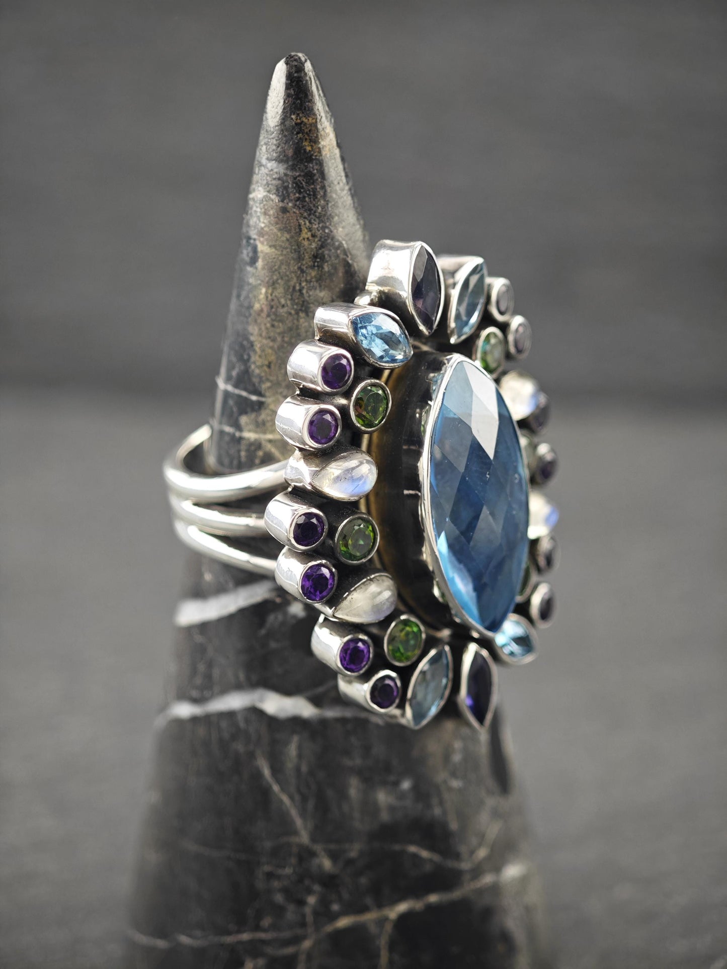 Vintage Nicky Butler Blue Multi-stone Ring Sterling Silver Sz 9 or 7