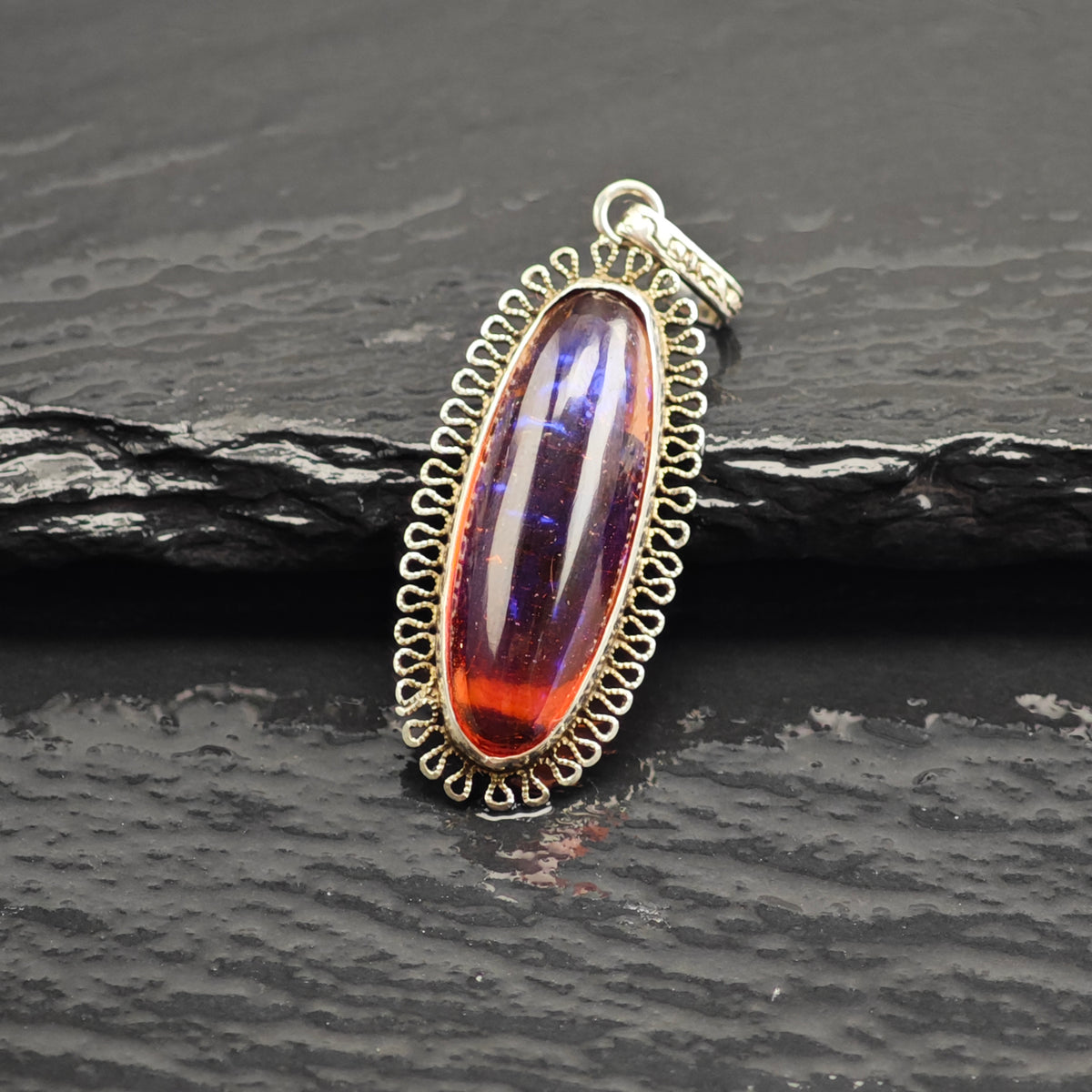 Dragon's Breath Opal Glass Pendant Sterling Silver P3049