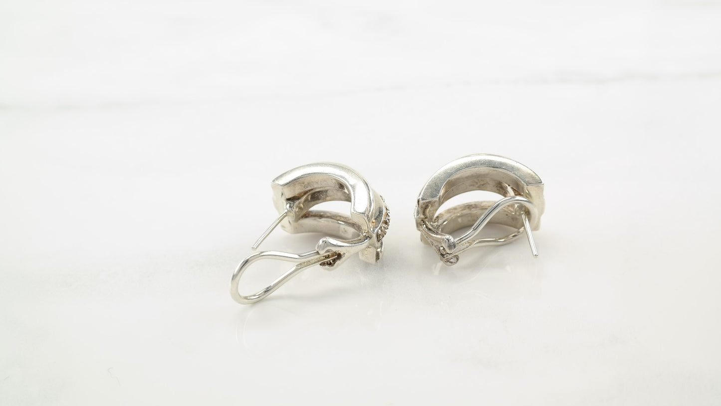 Minimalist Designer Sterling Silver Diamond Earrings French Back