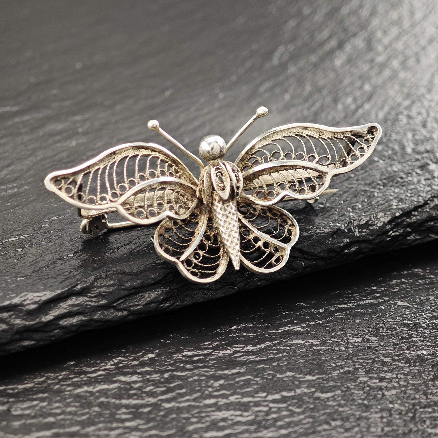 Butterfly, Filigree Art Nouveau Style Sterling Silver Brooch