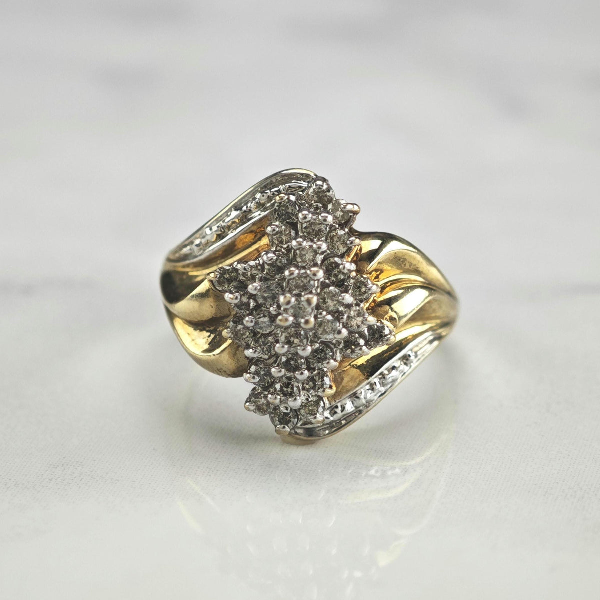 Diamond Waterfall 10K Yellow Gold Ring Sz 7 R6794