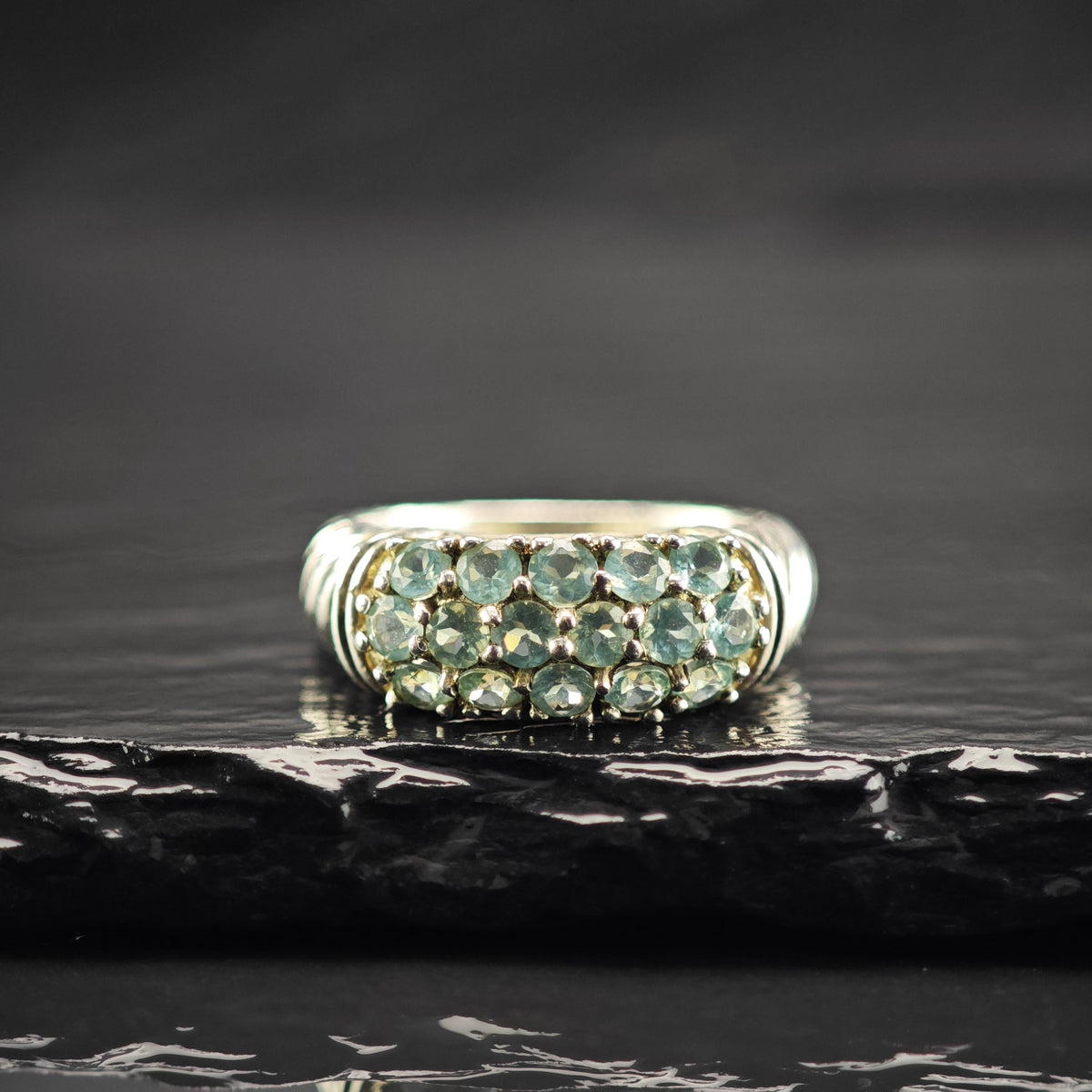 Apatite Pave Band Sterling Silver Ring Sz 6 R6834