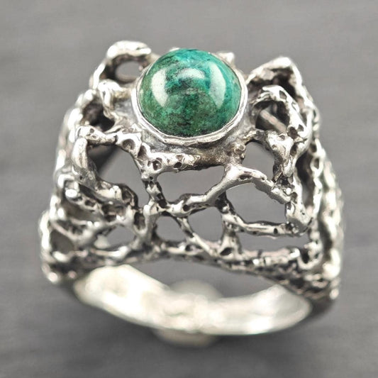 Vintage Brutalist Chrysocola Ring Sterling Silver