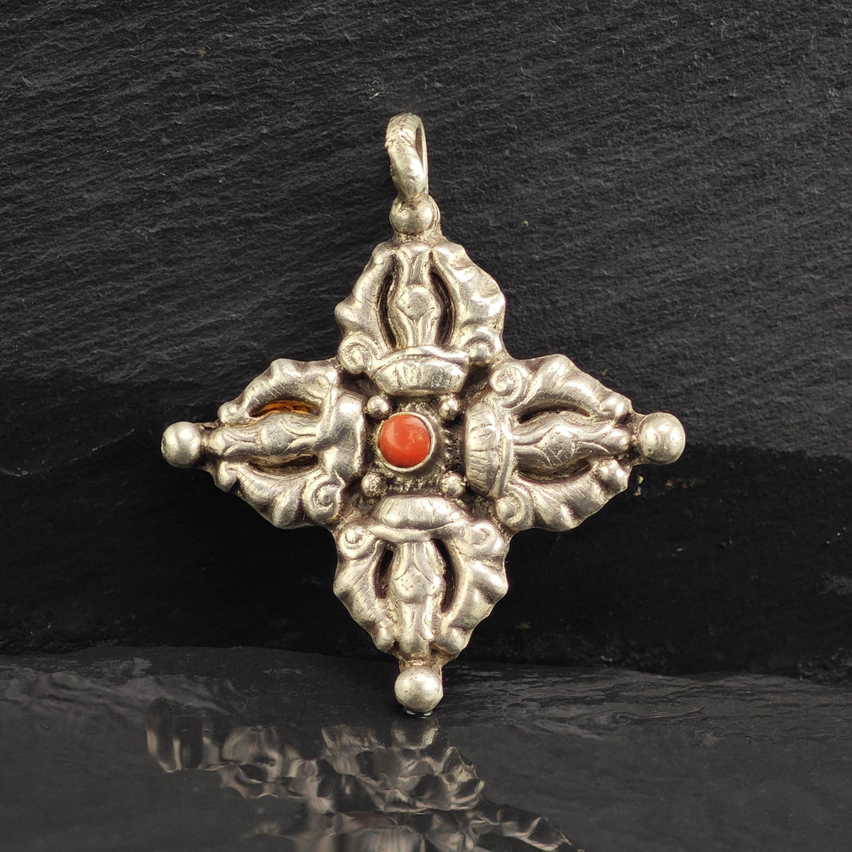 Etruscan Coral Cross Sterling Silver Pendant P3144