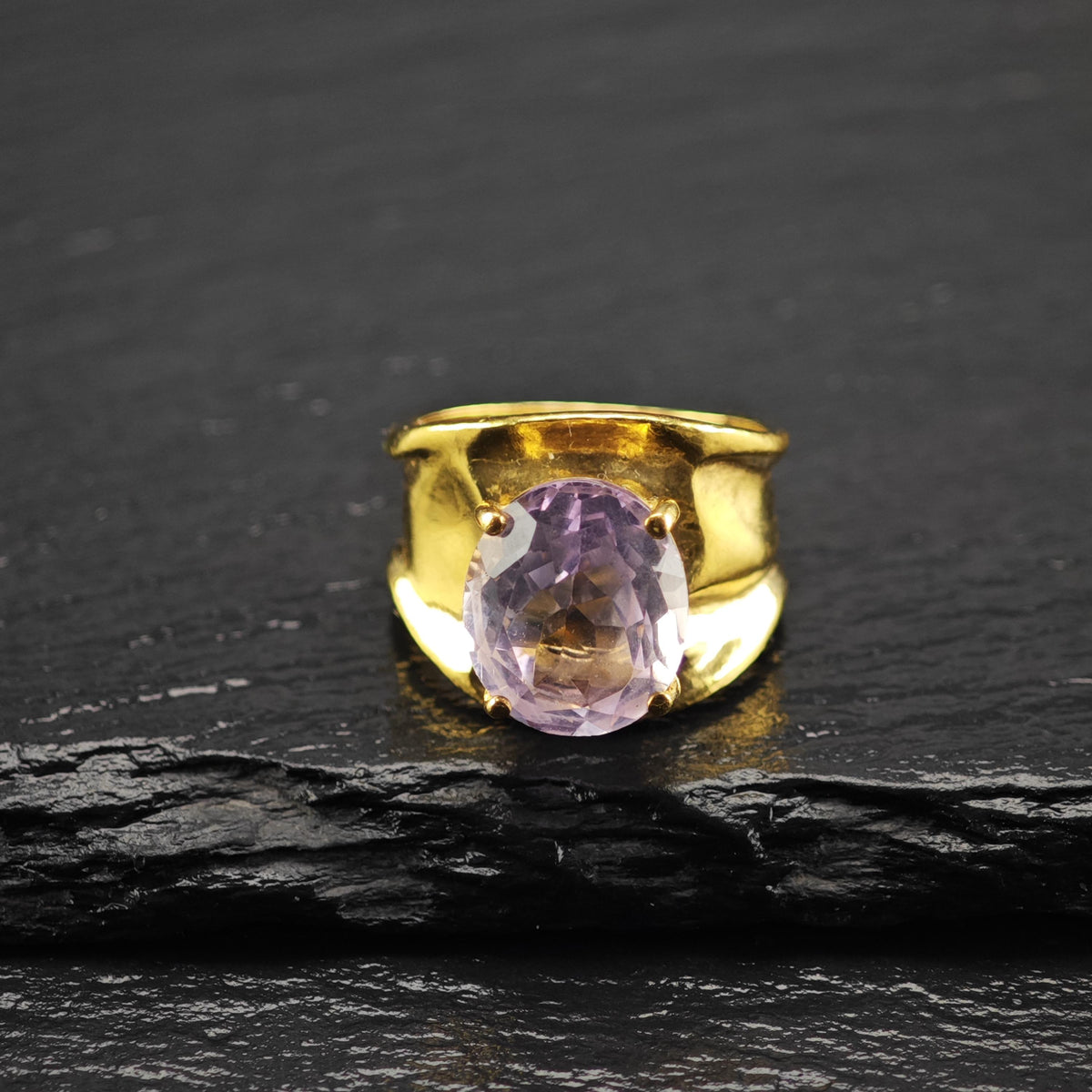 Light Pink Amethyst Gold-Plated Sterling Silver Ring Sz 6 R6821