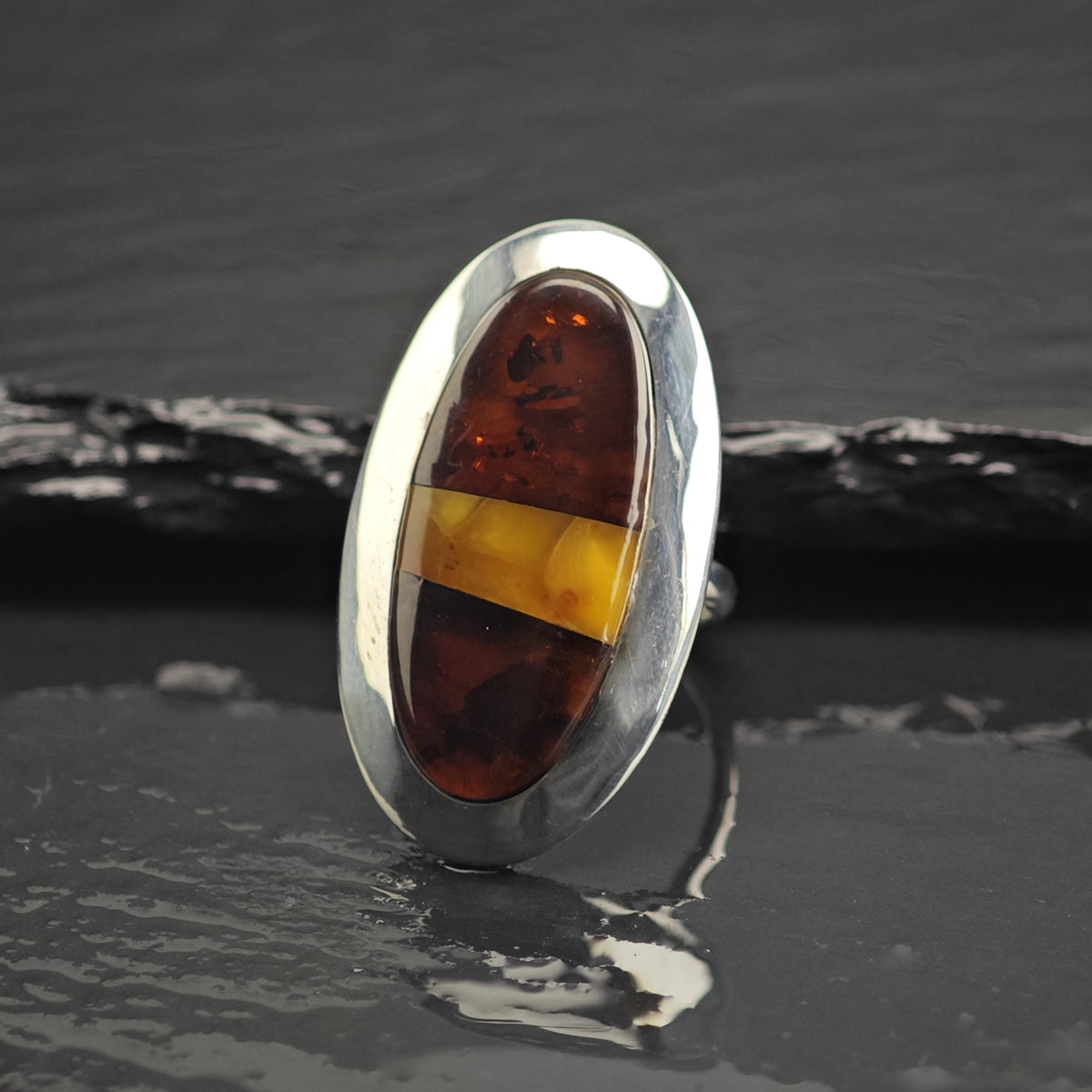 Baltic Amber Inlay Sterling Silver Ring Sz 6 R6753
