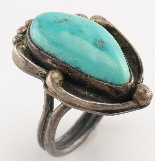 Native American Silver Ring Turquoise Sterling Blue Size 5.25