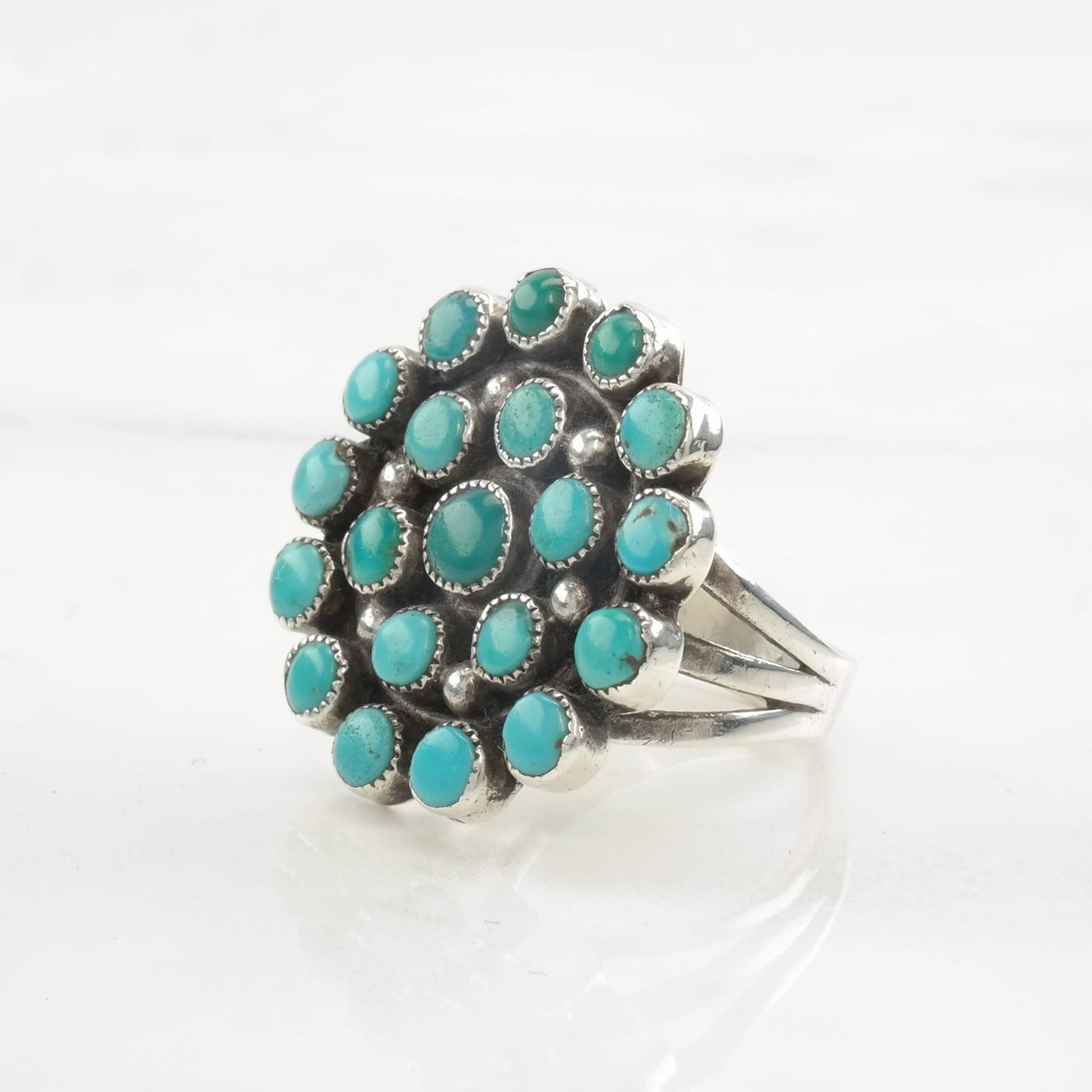 Native American Ring Turquoise Cluster Sterling Silver Size 8 1/2