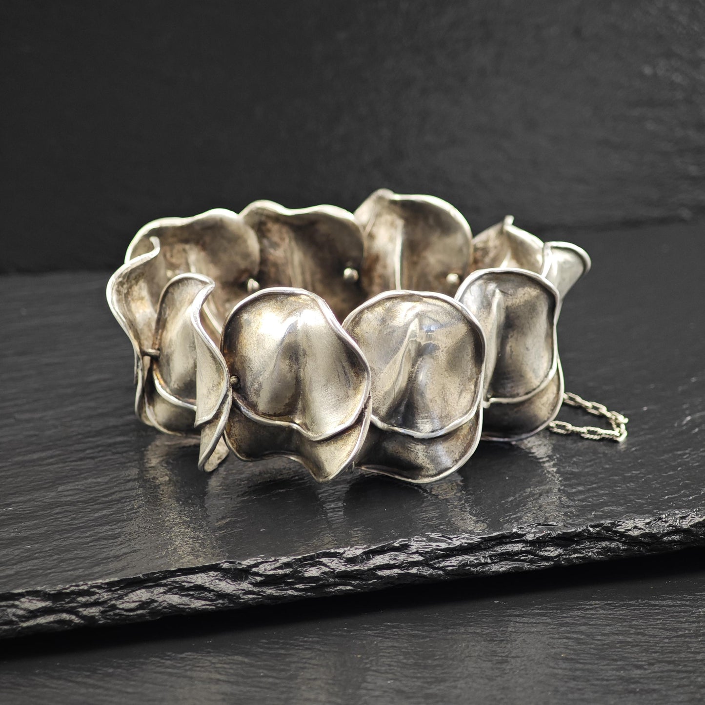 J Gabriel Abstract Rose Petal Link Bracelet Sterling Silver