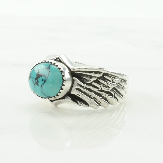 Vintage Native American Silver Ring Turquoise Wings Sterling Blue Size 12 1/4