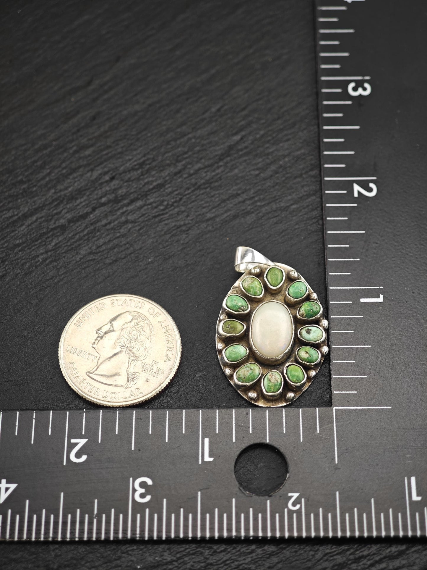 Natural Opal, Green Turquoise Pendant Sterling Silver P2734
