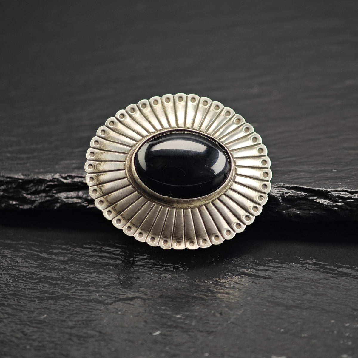 AS IS Onyx Concho Sterling Silver 3/4" Belt Buckle MISC0393