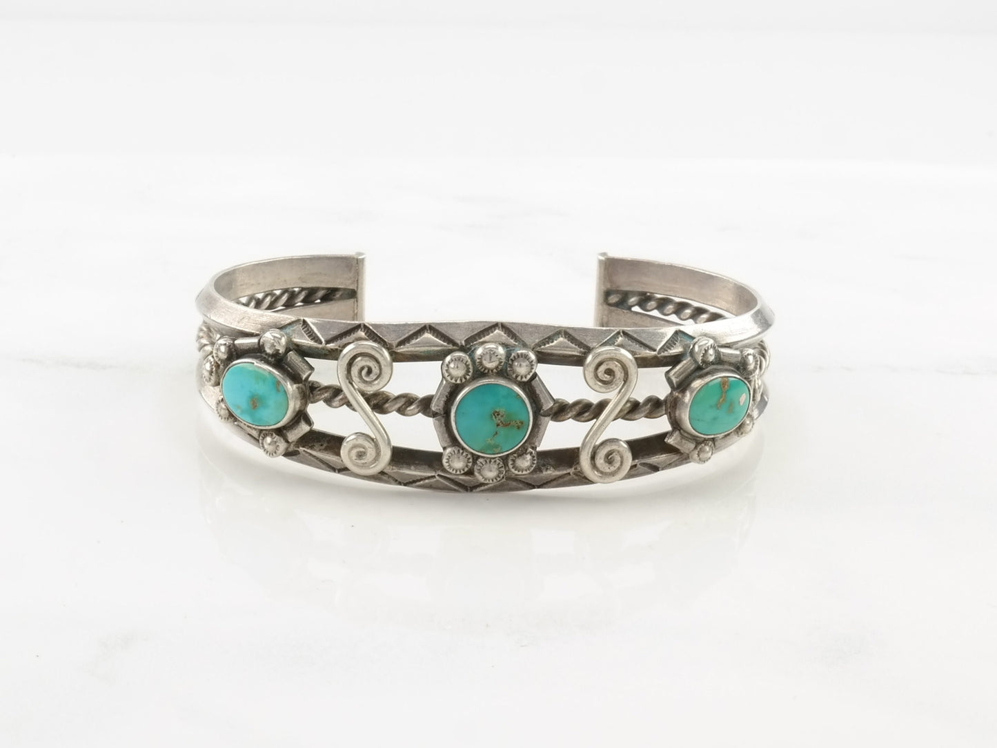 Native American Historic Blue Gem Turquoise Sterling Silver Cuff Bracelet