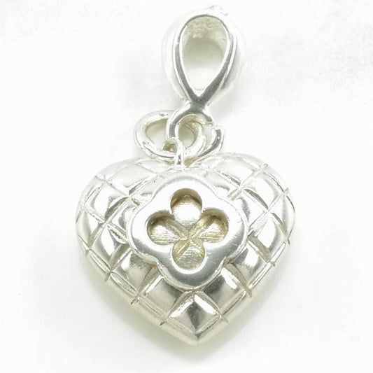 Vintage Heart Clover Sterling Silver Pendant