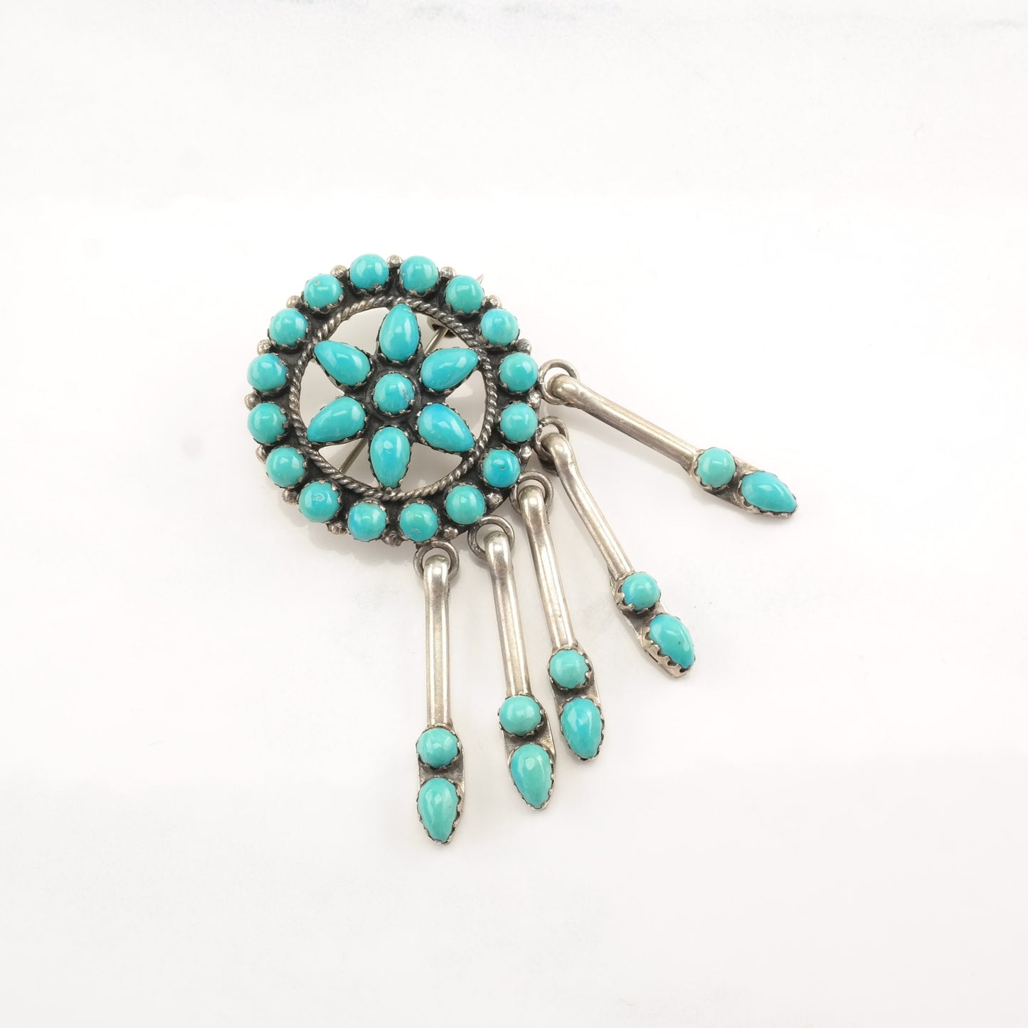 Sterling Silver Brooch Pendant Zuni Dangle Turquoise