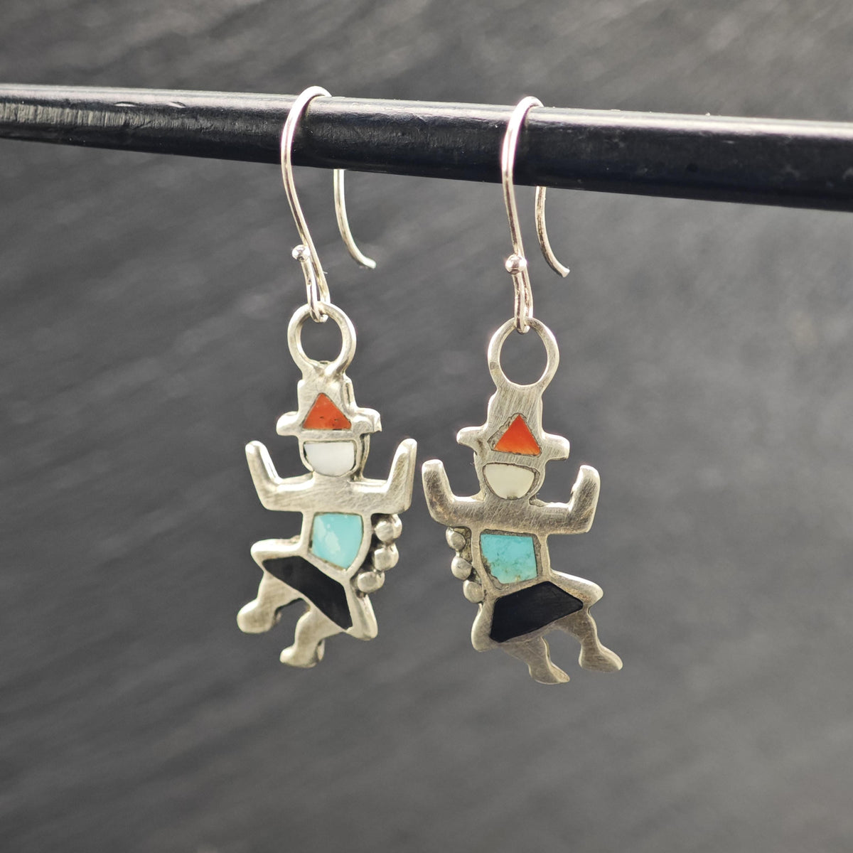 Native American Kachina Multistone Inlay Sterling Silver Dangle Earrings ER3212