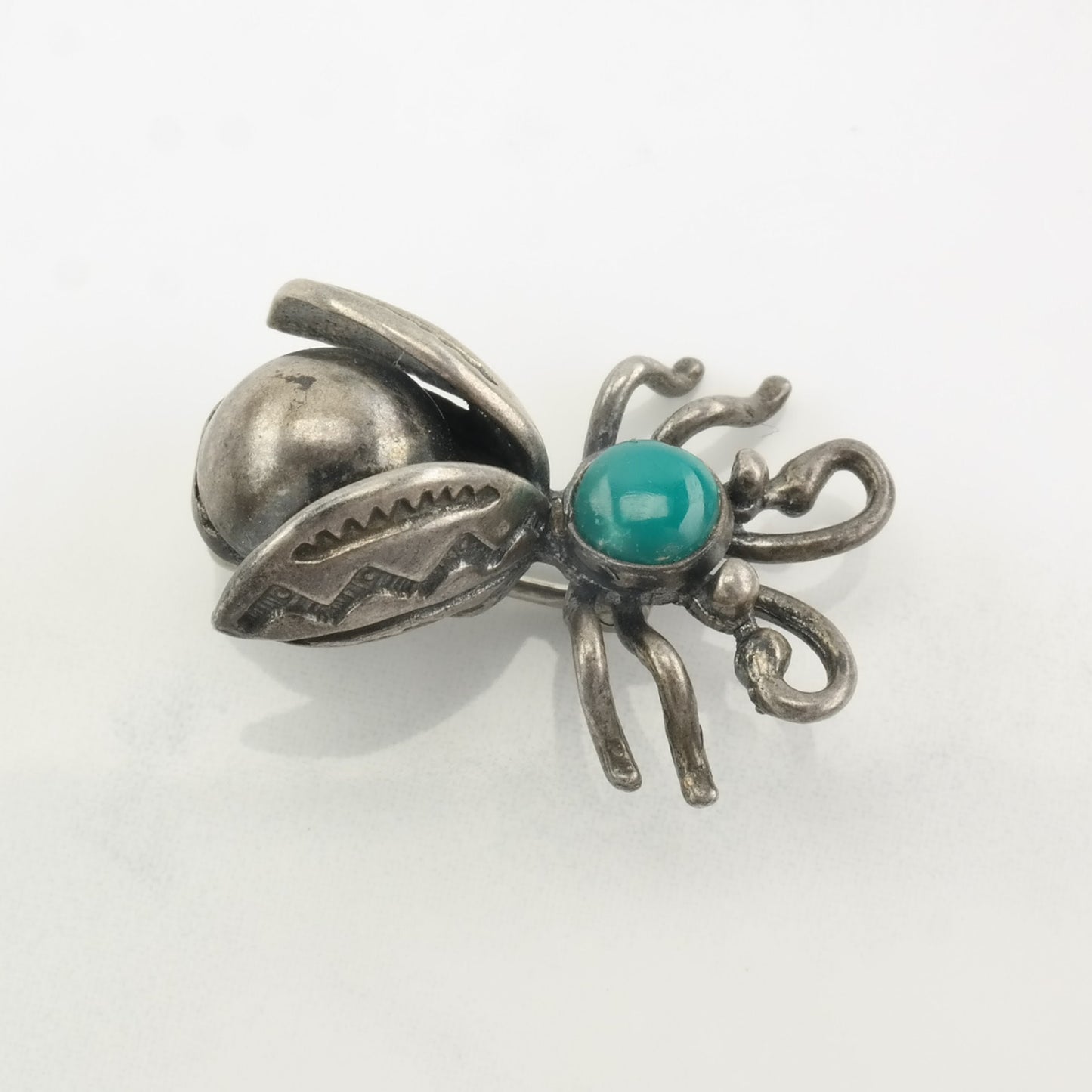 Native American Bug Brooch Blue Turquoise Bee Sterling Silver