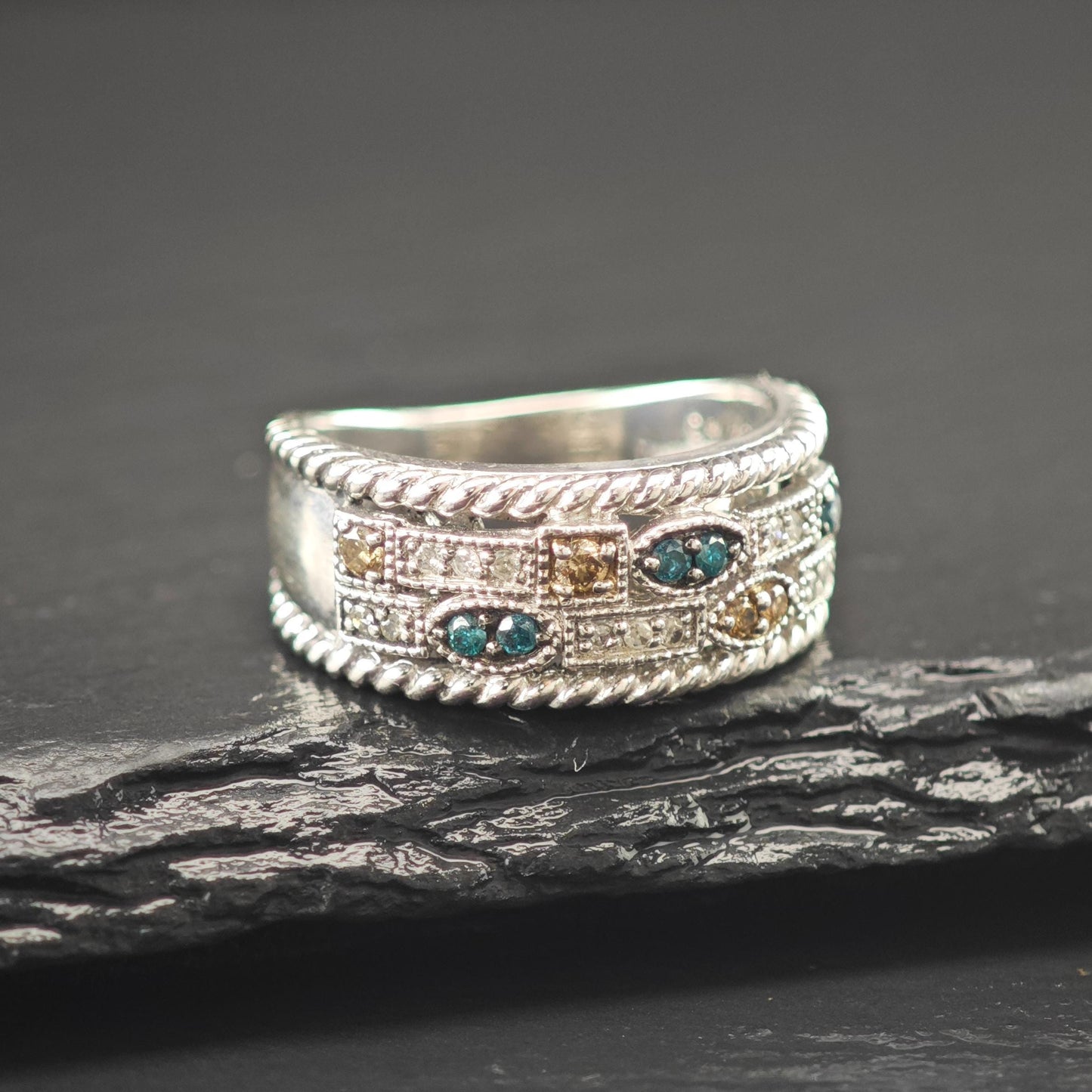 Multi-Color Diamond Band Sterling Silver