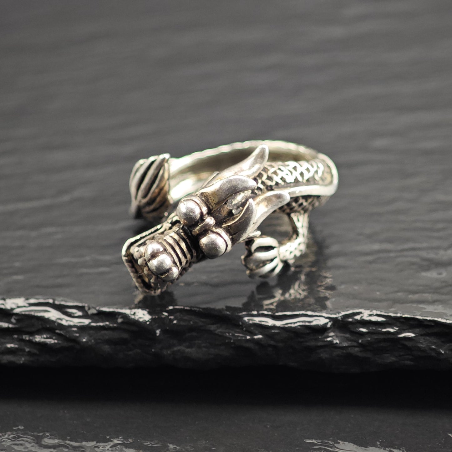 Oxidized Chinese Dragon Bypass Sterling Silver Ring Sz 8 R6717