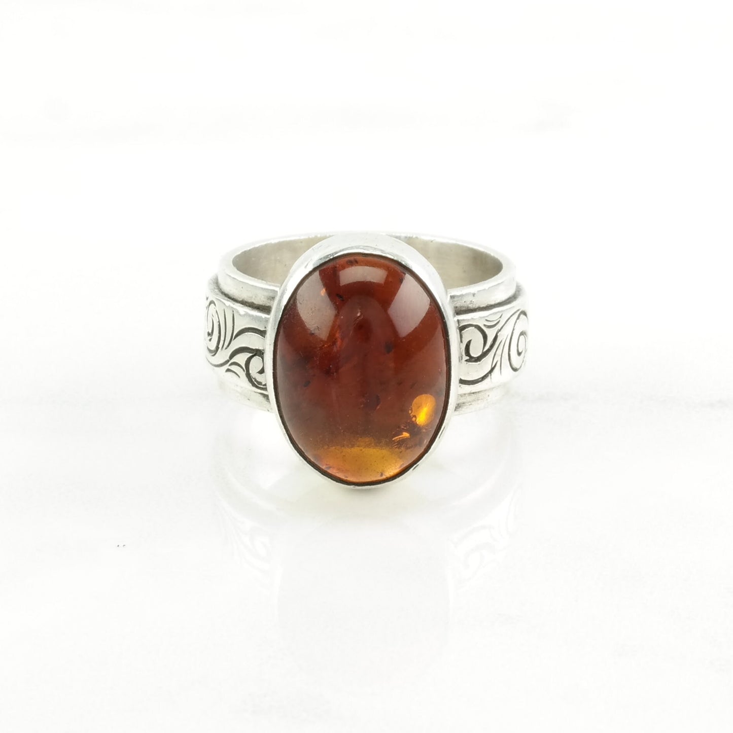 Sterling Silver Ring Amber Wave Orange Size 7 3/4