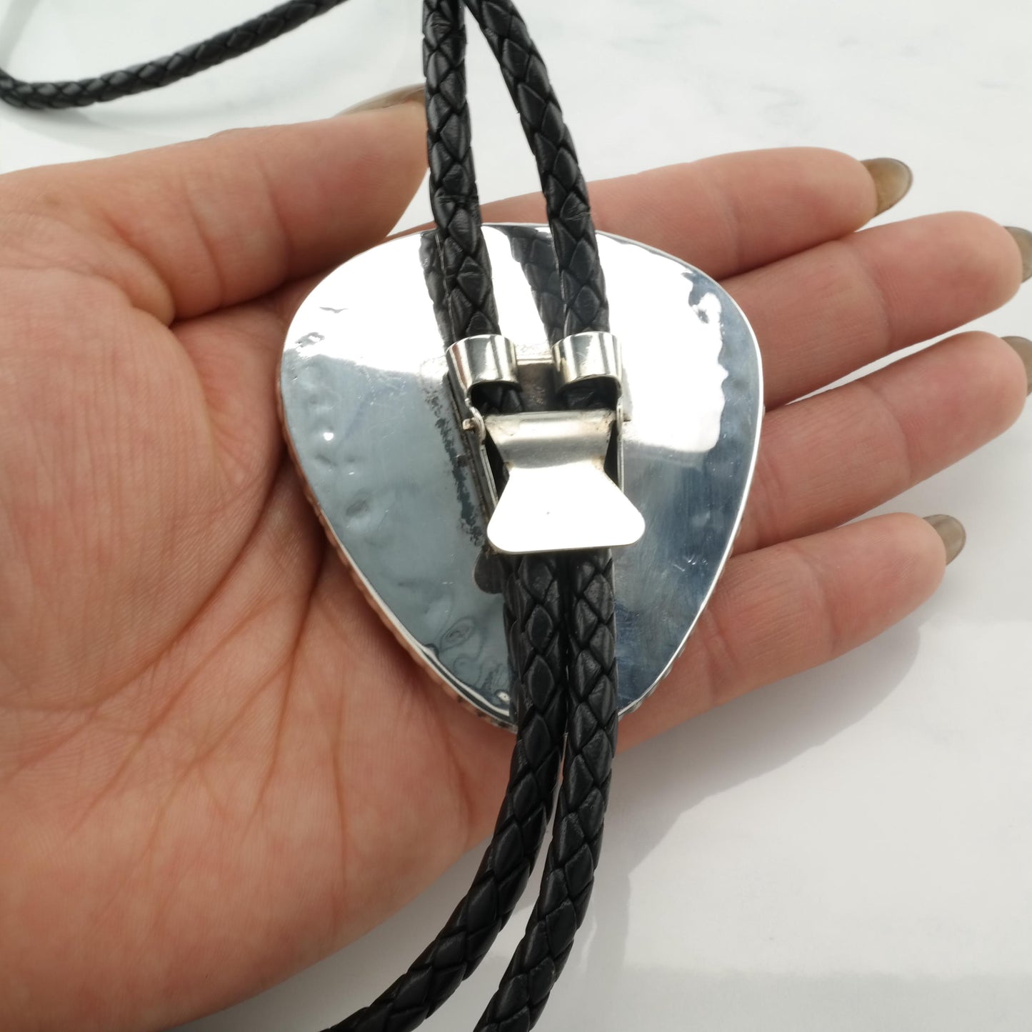 Native Sterling Silver & Kingman Turquoise Bolo Tie, Ca. 1970s N2348