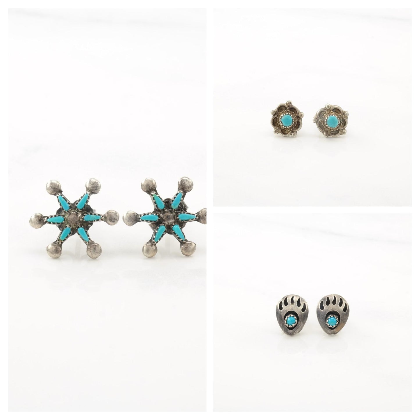 Choice of Vintage Native American Blue Turquoise Dainty, Minimalist Sterling Silver Stud Earrings