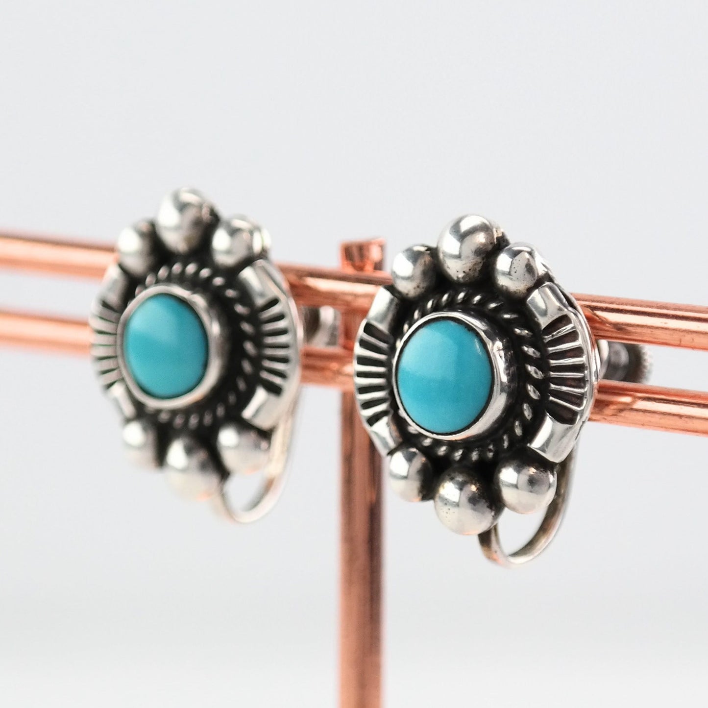 Native American Sterling Silver Turquoise Earrings Screw back