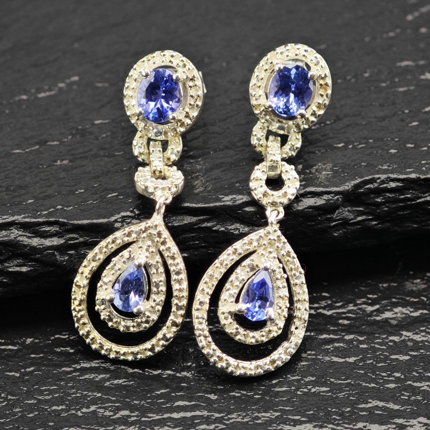 Purple Tanzanite Teardrop Stud/Dangle Sterling Silver Earrings ER3185