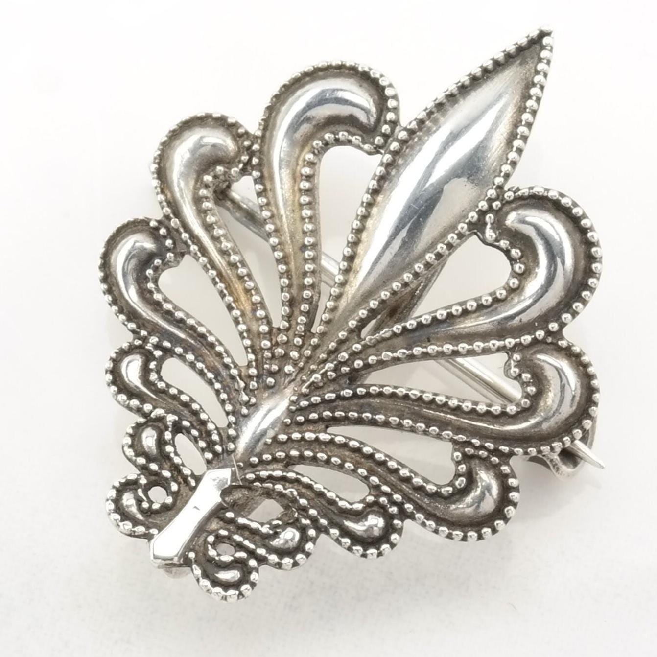 Art Nouveau Sterling Silver Brooch Pendant Fleur De Lis
