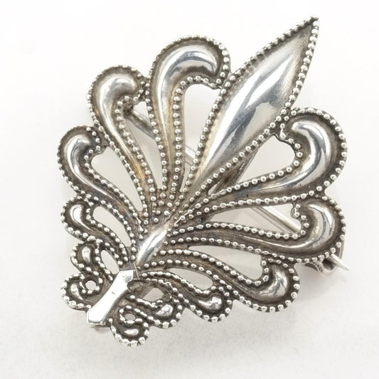 Art Nouveau Sterling Silver Brooch Pendant Fleur De Lis