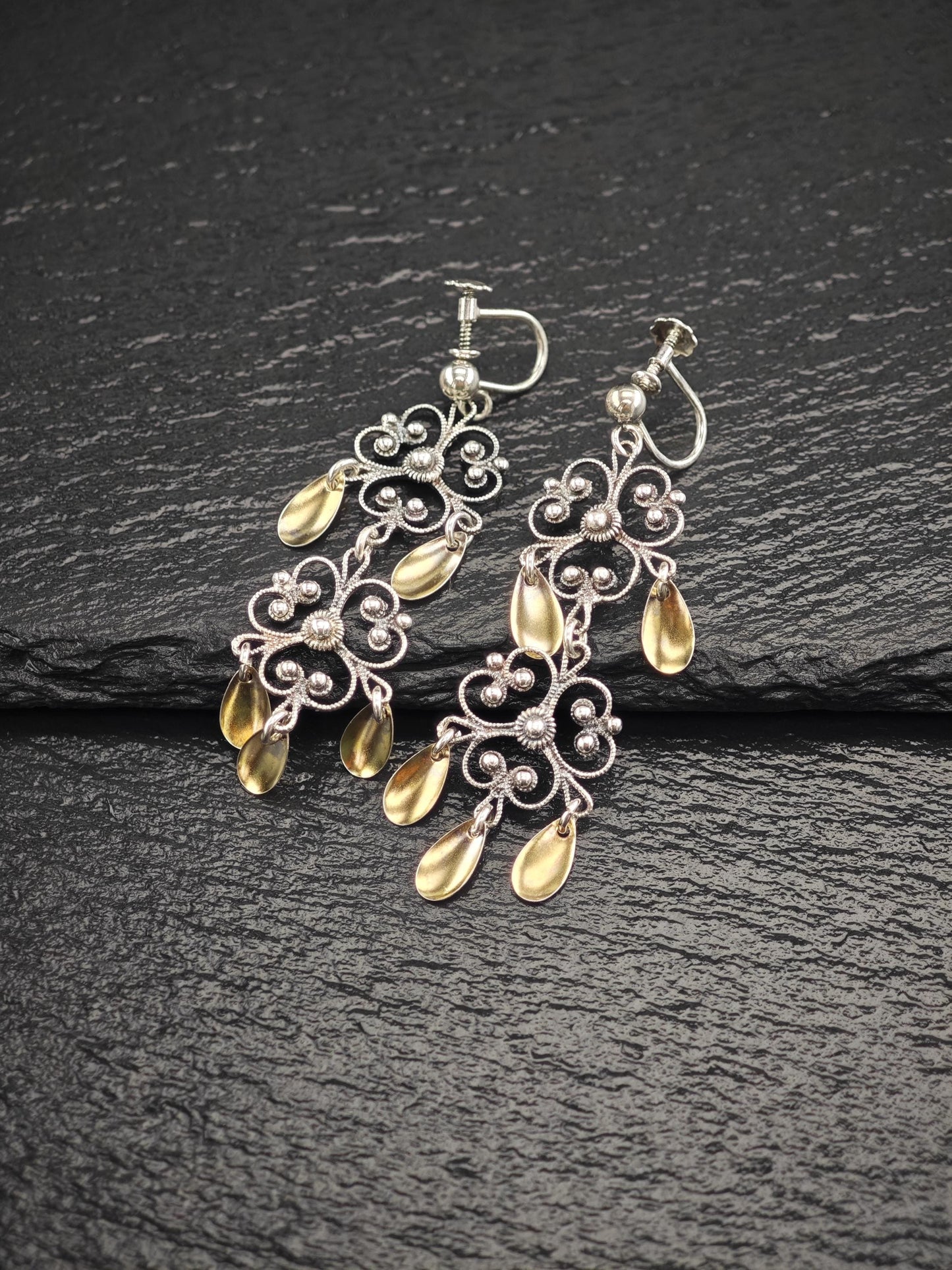 Early David Andersen Gold Floral, Screw Back Earrings Sterling Silver