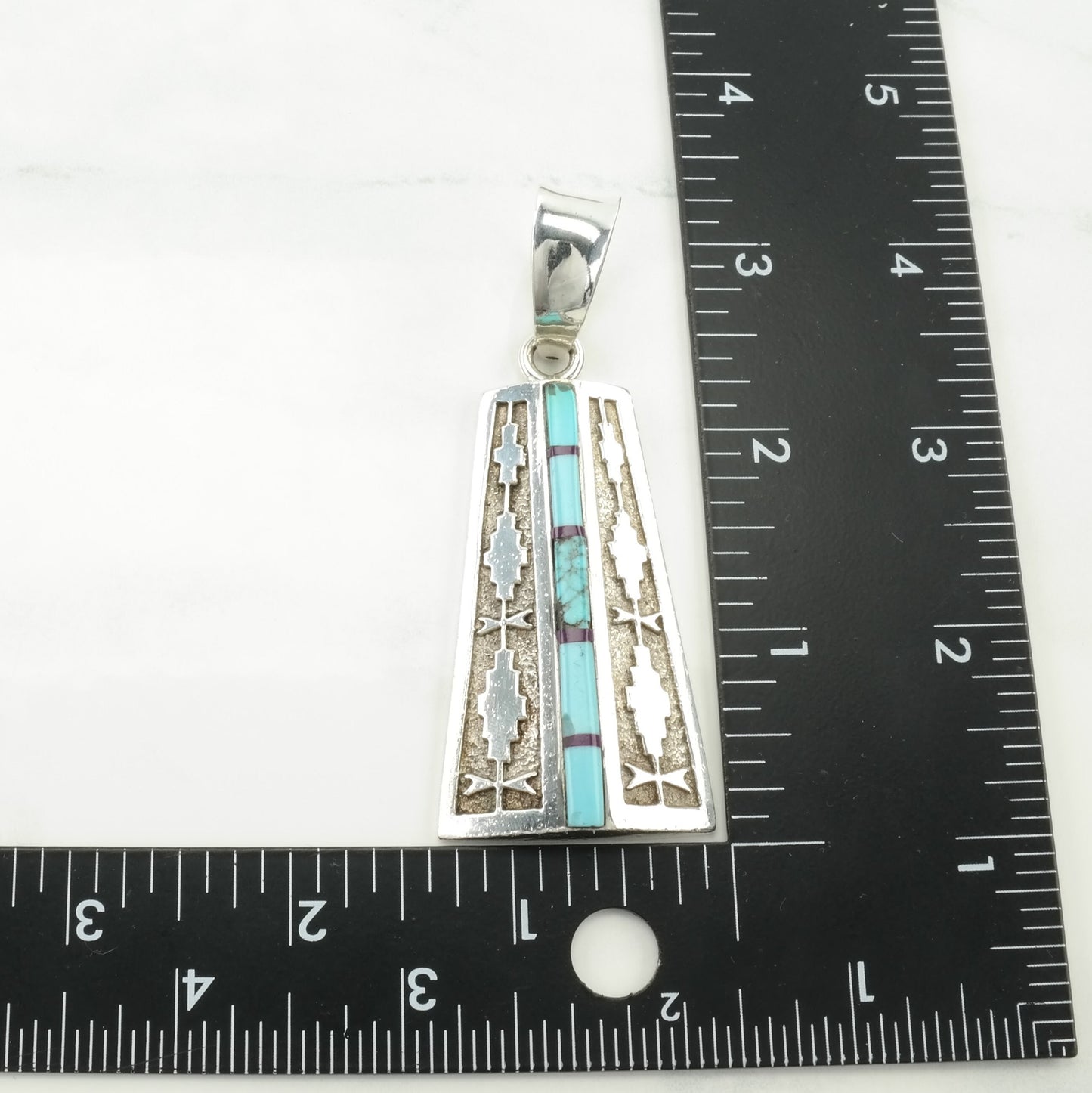 Vintage Southwest Turquoise, Overlay, Inlay Sterling Silver Pendant