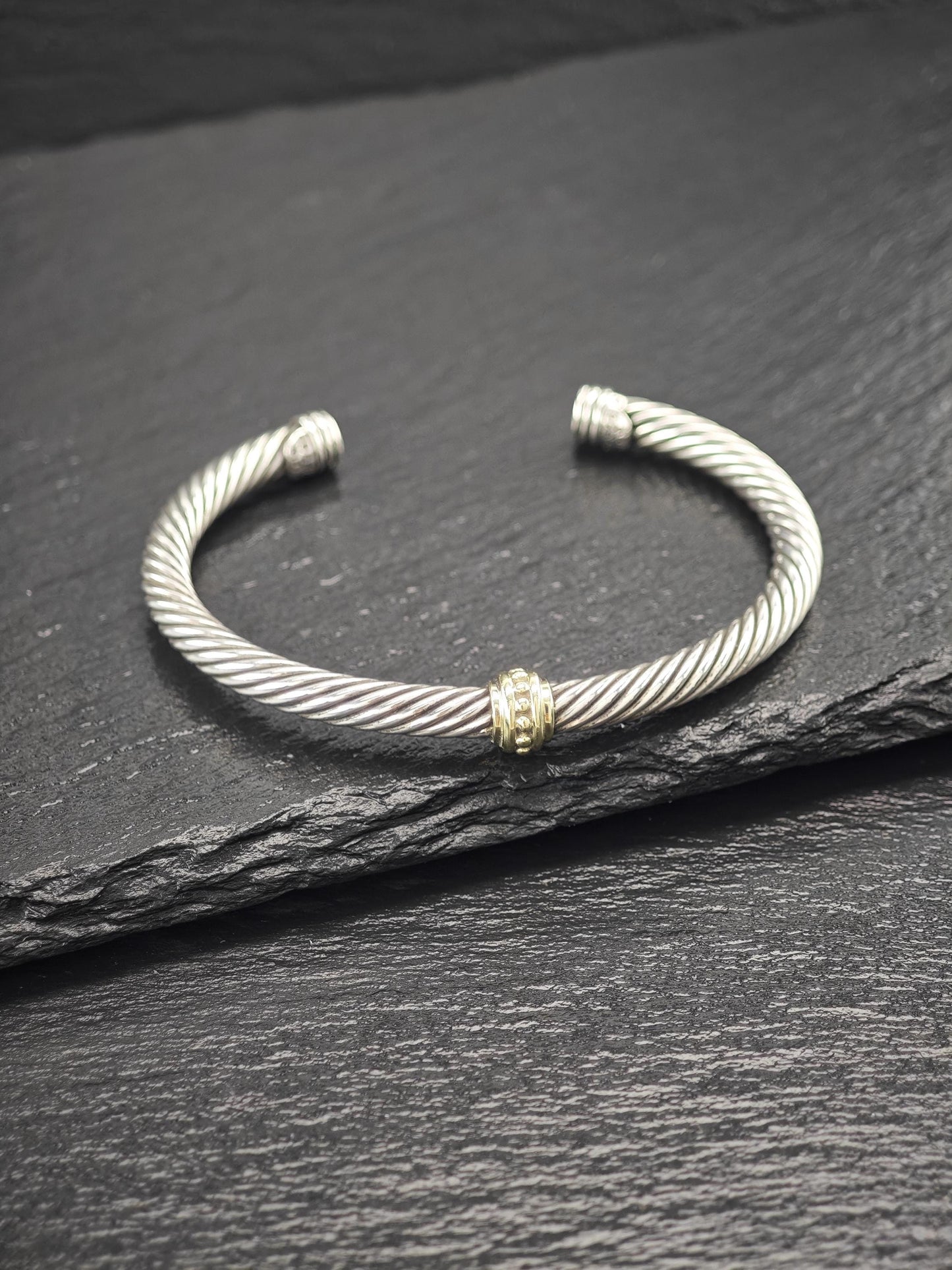 David Yurman 5mm 14K Gold, Single Station Cable Bracelet Sterling Silver