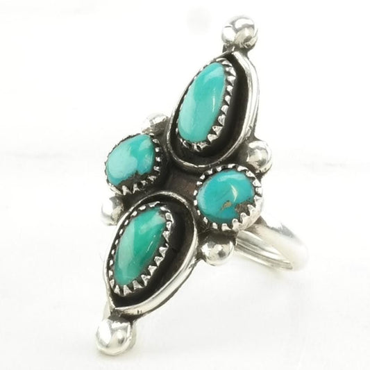 Vintage Zuni Silver Ring Turquoise Cluster Sterling Blue Size 5