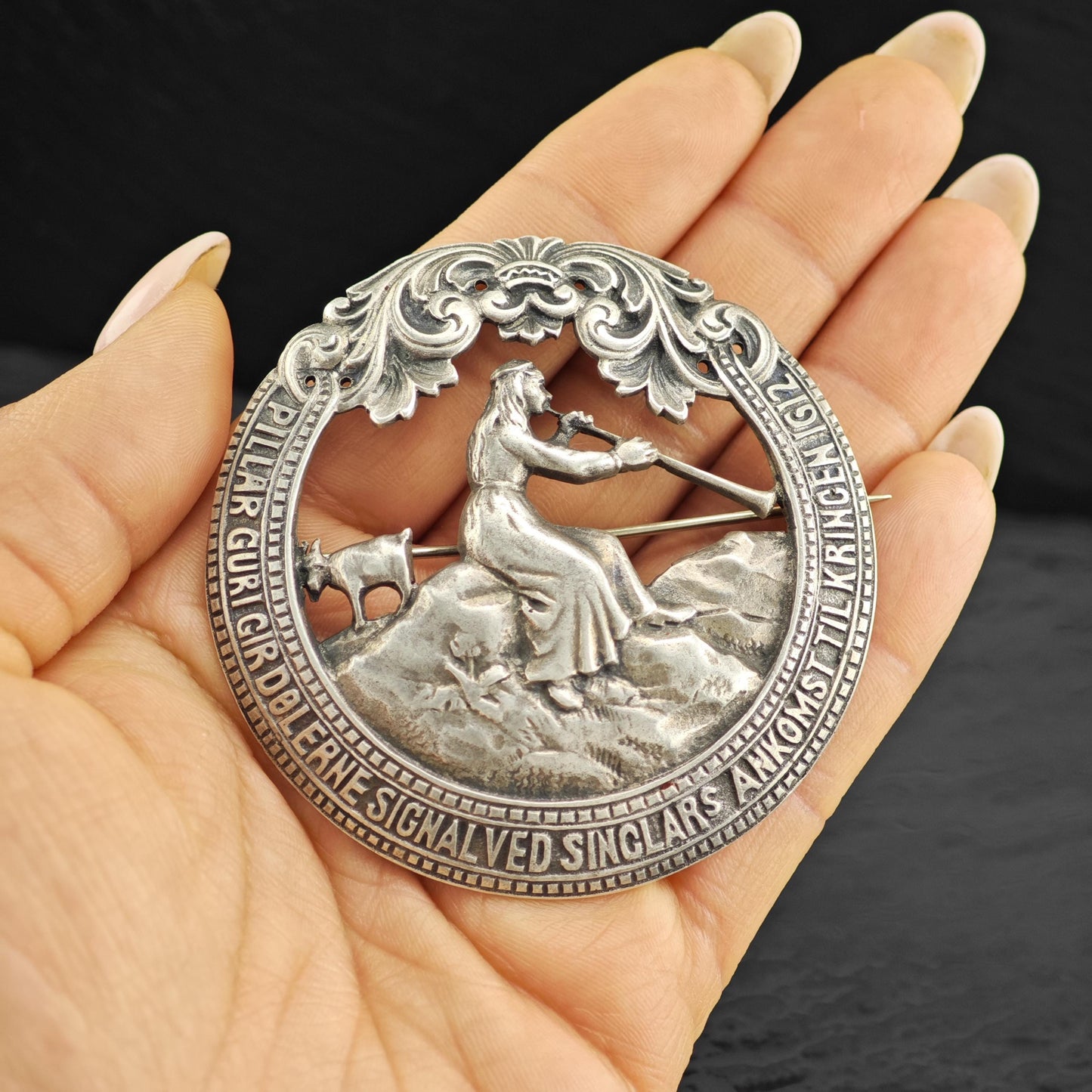 Vintage Norway Pillarguri Brooch Sterling Silver