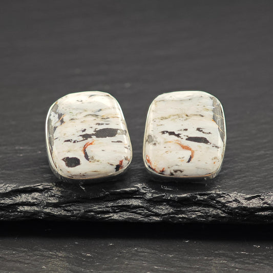 Peyote Bird Multi-color White Buffalo Stud Earrings Sterling Silver