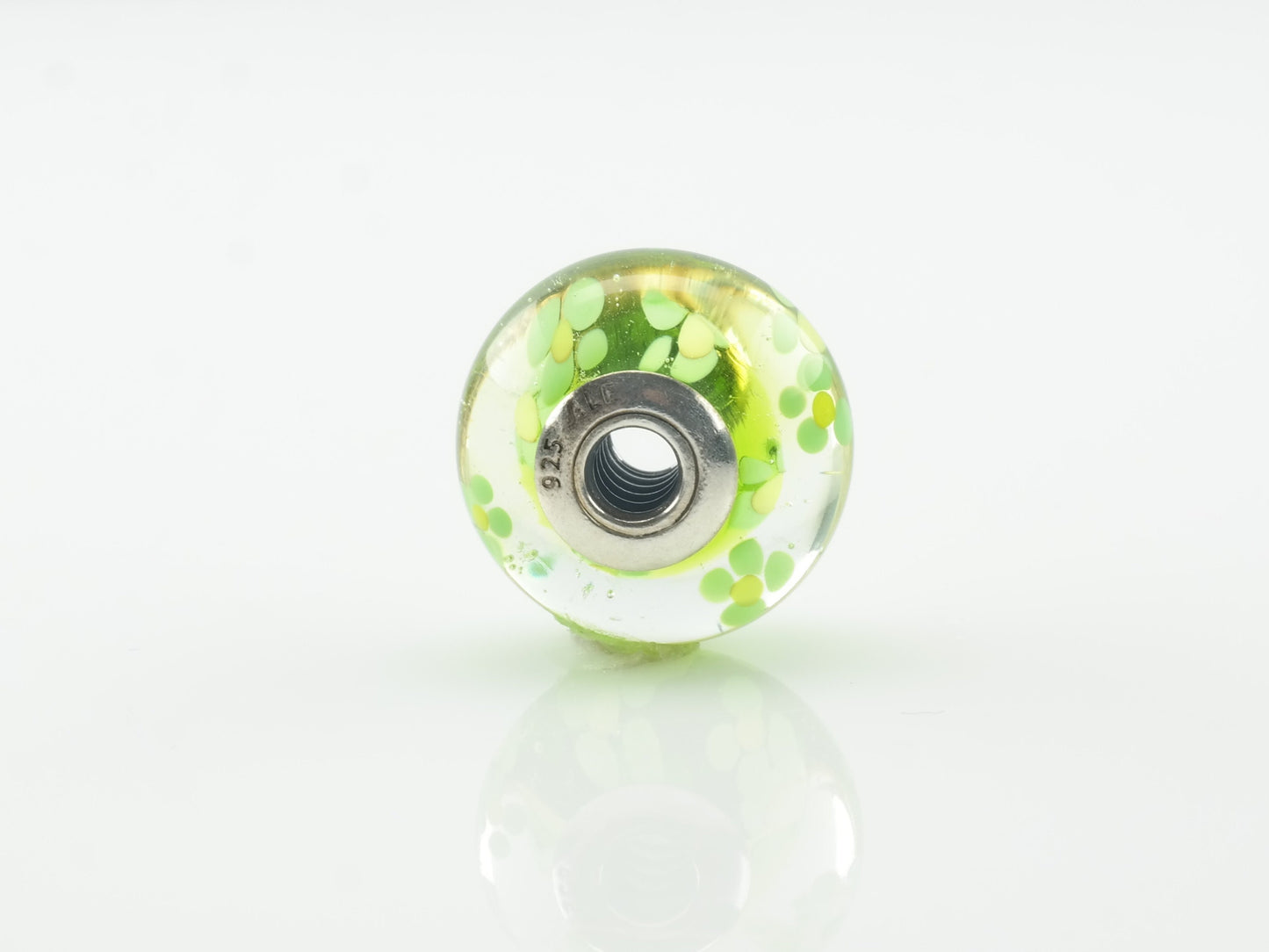 Vintage Pandora Extra Large Murano Glass Daisy Sterling Silver Pendant Green Charm