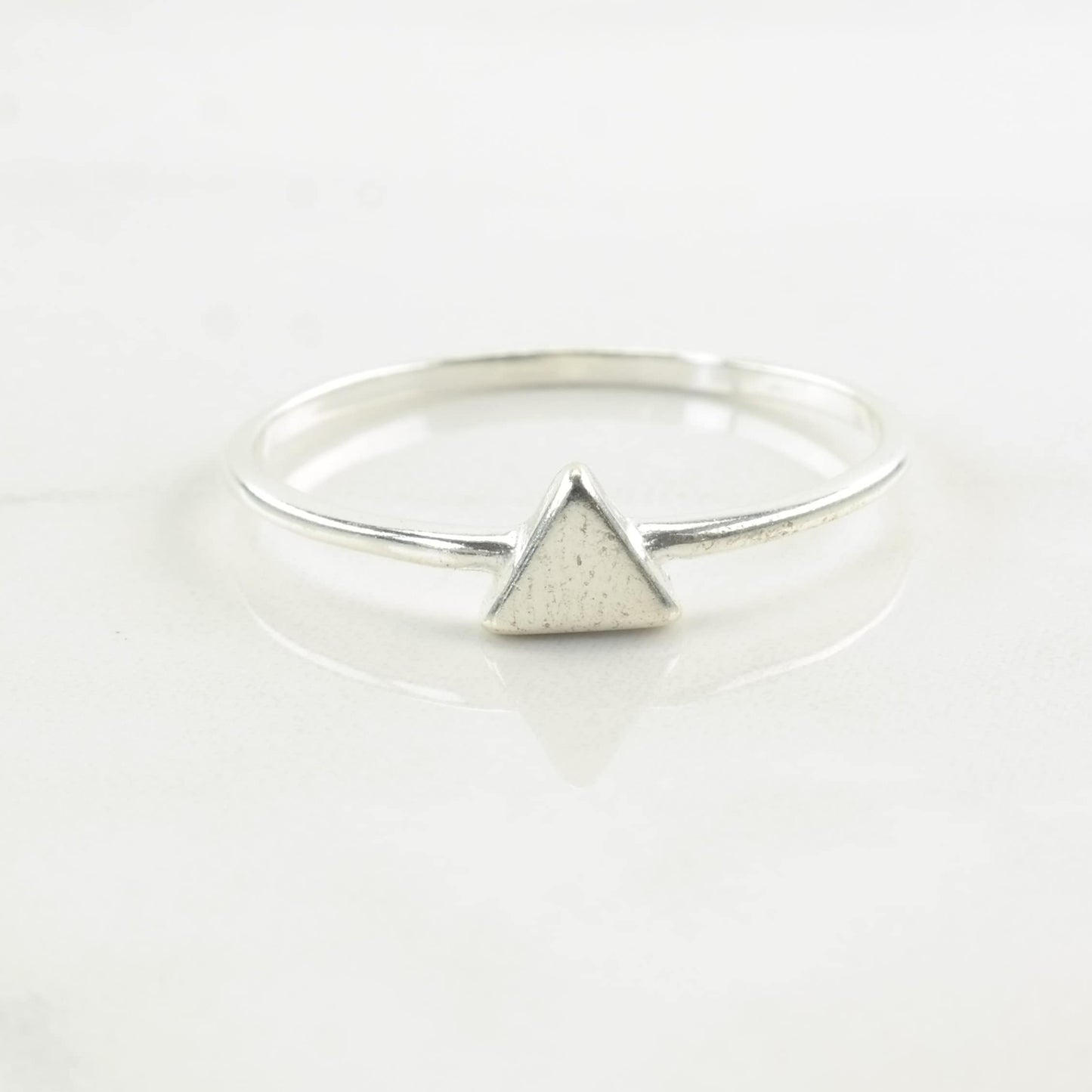 Vintage Minimalist Silver Ring Lab Opal Triangle Sterling Blue Size 6-8