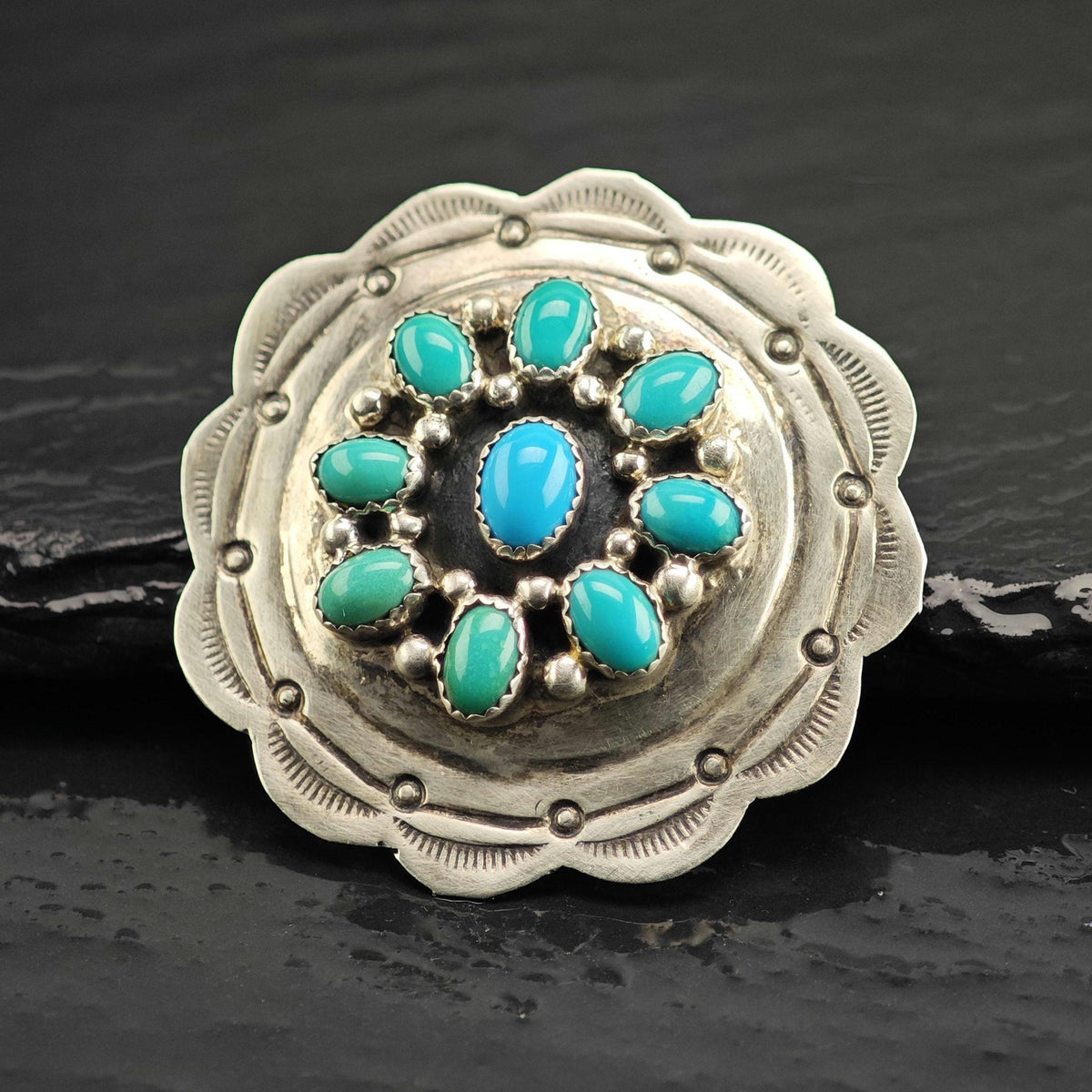 Turquoise Cluster Concho Sterling Silver Pendant/Brooch P3145