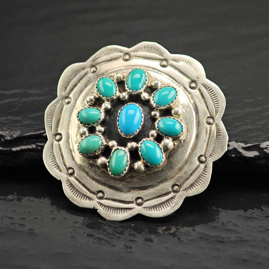 Turquoise Cluster Concho Sterling Silver Pendant/Brooch P3145