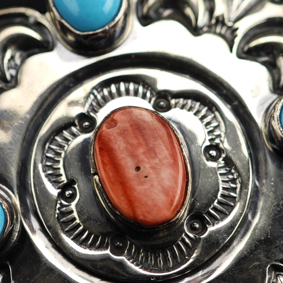 SW Turquoise & Spiney Oyster Brooch Sterling Silver B2241