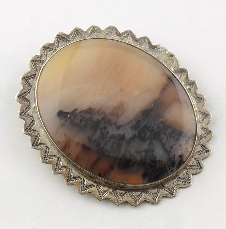 Southwest Sterling Silver Petrified Wood Brooch